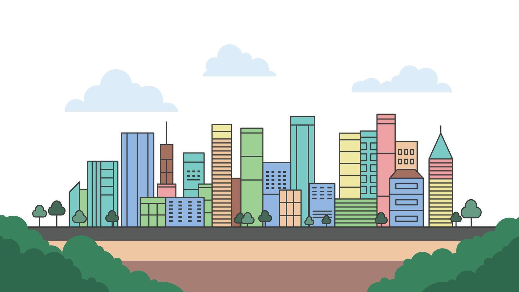 Flat Design Illustration of Colorful Cityscape Skyscrapers Building Landscape in Bright Sky vector