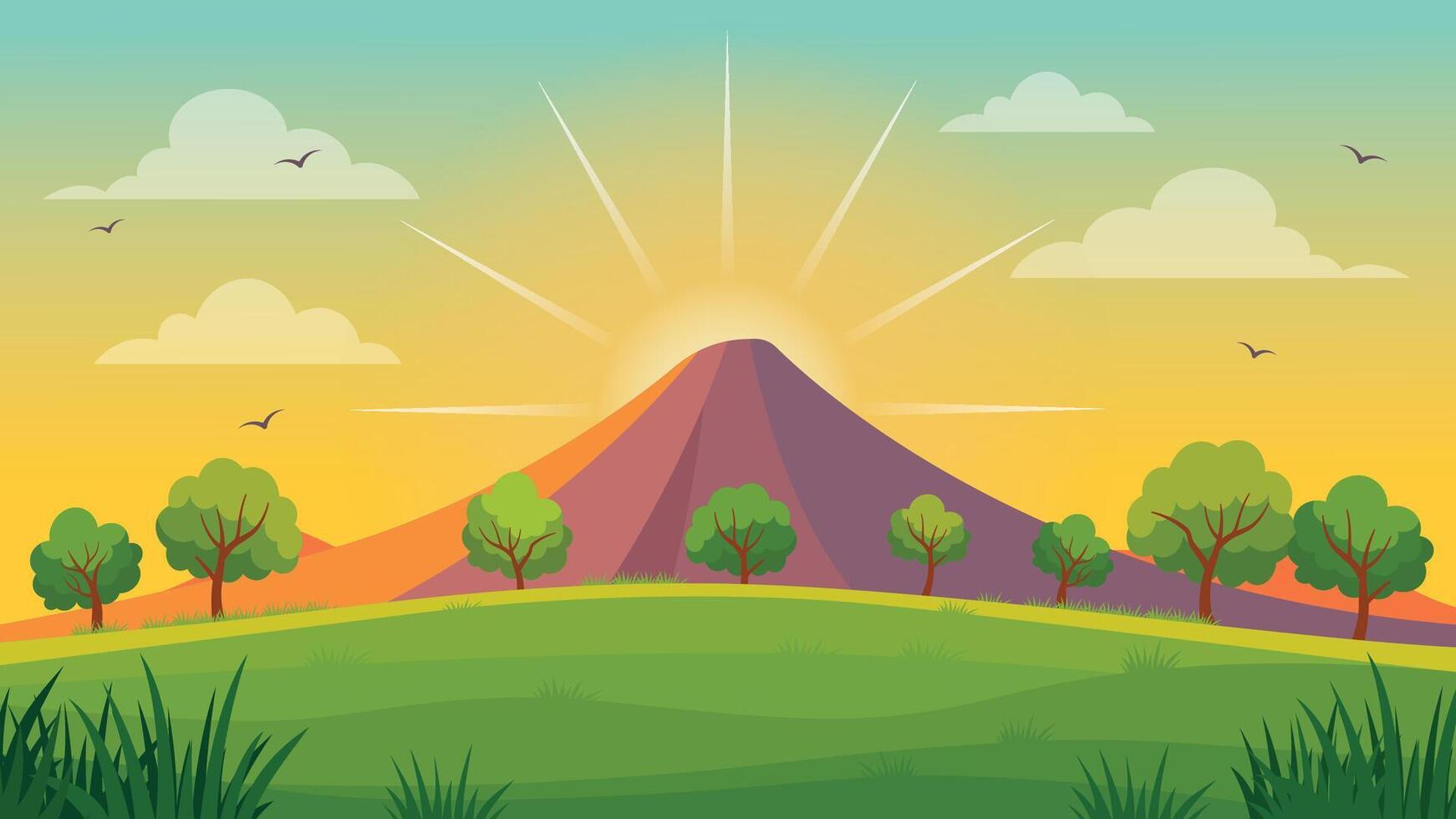 Mountain Adventure Nature Scenery Landscape with Trees in Forest and Sunlight at Sunrise vector