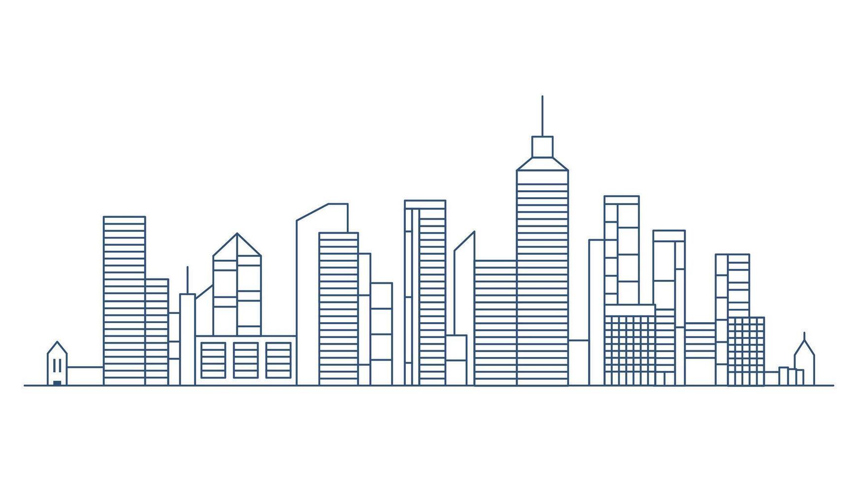 Cityscape Company Office Building Landscape in City Town with Line Outline Design vector