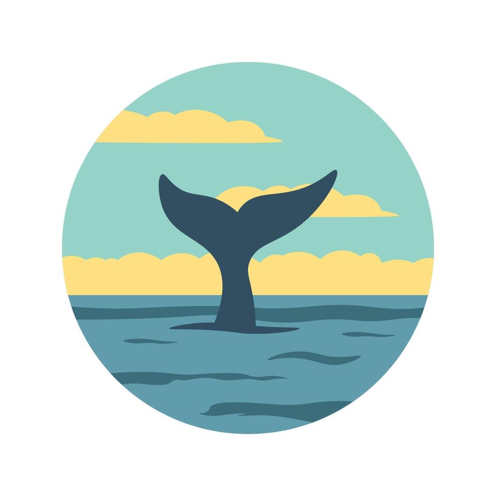 Dolphin Tail Silhouette on the Ocean Surface in Bright sky vector
