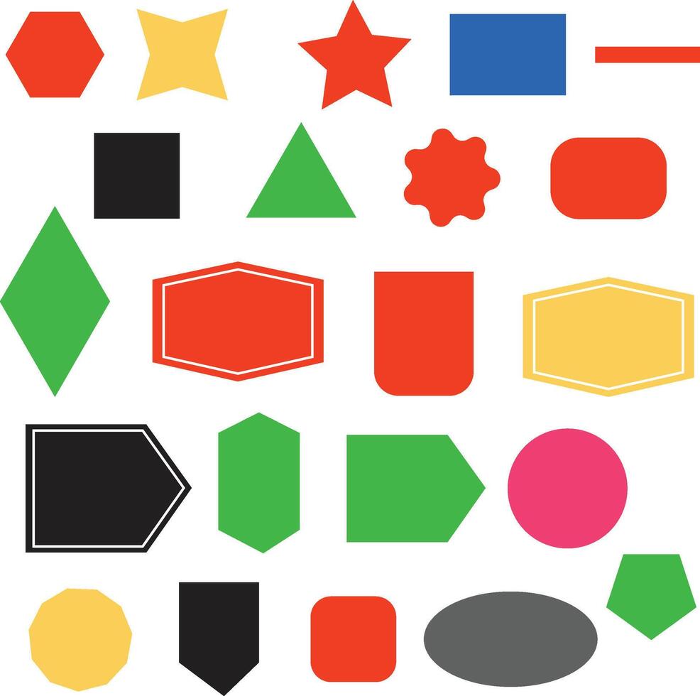 Vibrant Geometric Shapes Grid with Diverse Colors and Patterns vector