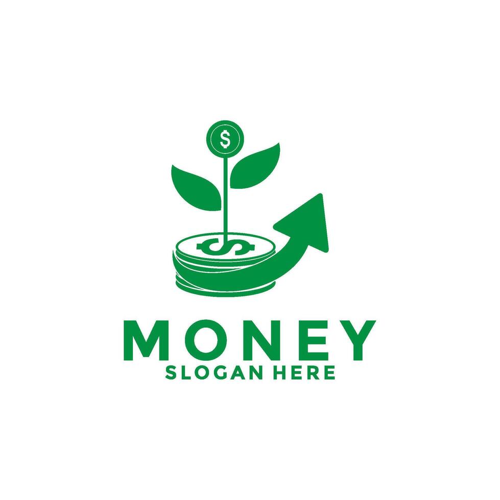 Money Investment with arrow and Plant coin logo design template. Growth Up logo . Money logo design icon vector
