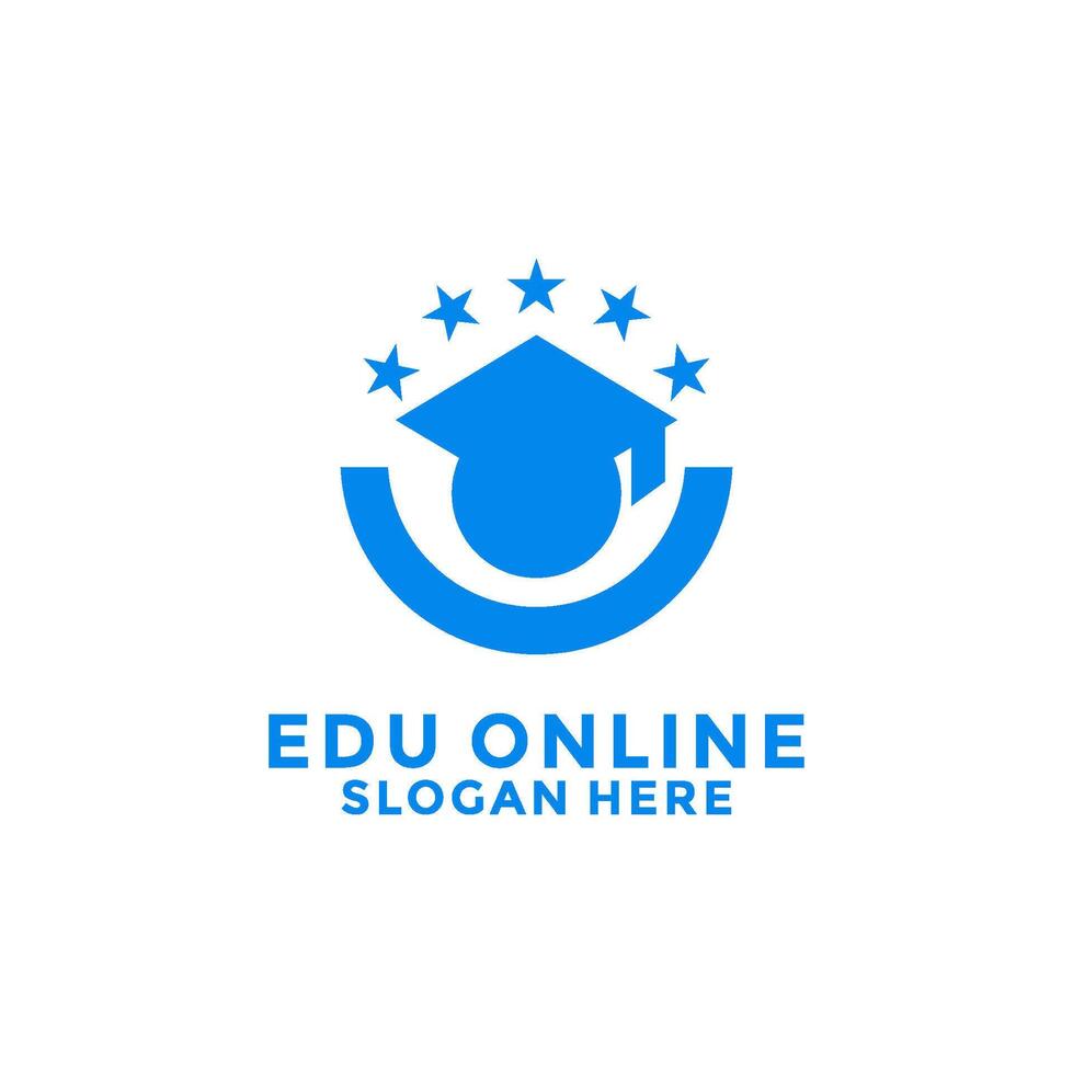 Online Academy logo design . Education online with graduation people and stars logo , university, academy logo design template vector