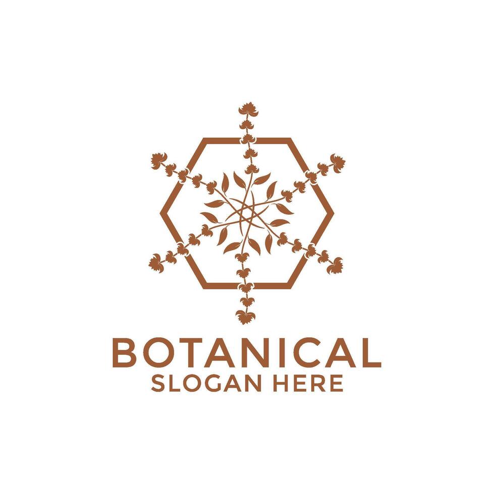 Star Flower Shape and Hexagon logo icon. nature floral botanical logo . decorative style Flower Plant logo design vector