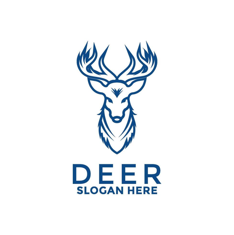 Deer Line with Long Horn logo design template. Deer antler head logo design vector