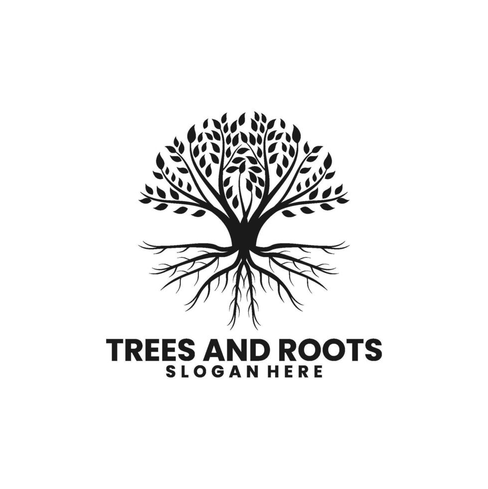 Natural Tree logo . Tree and roots logo illustration. Tree of life logo design inspiration vector