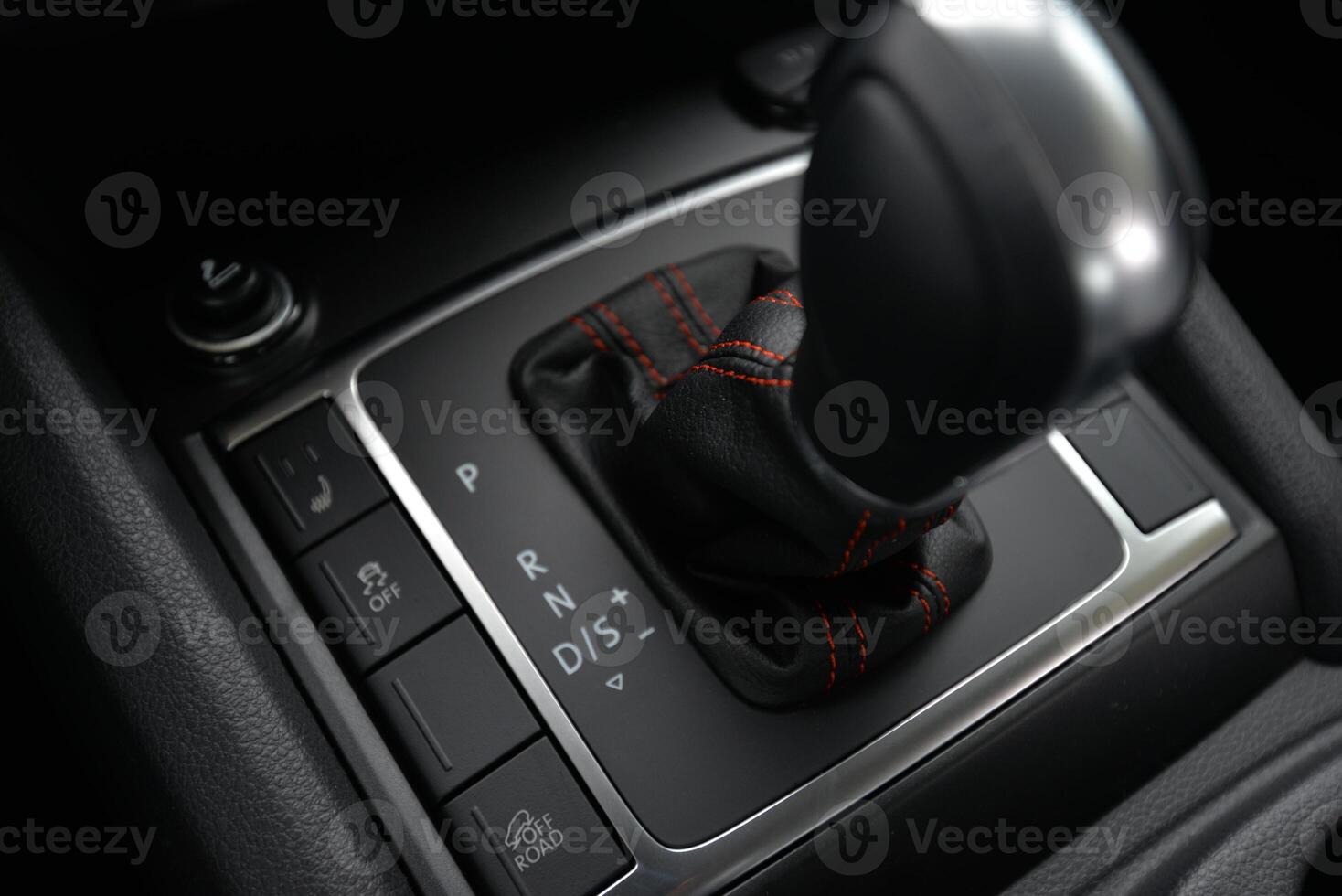 Close up of a modern car's gear stick and console Sleek design with intuitive controls photo