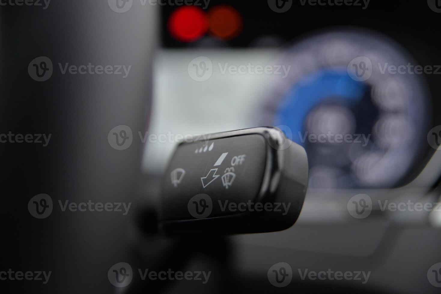 Close up of car's wiper and washer control stalk Modern vehicle interior detail photo