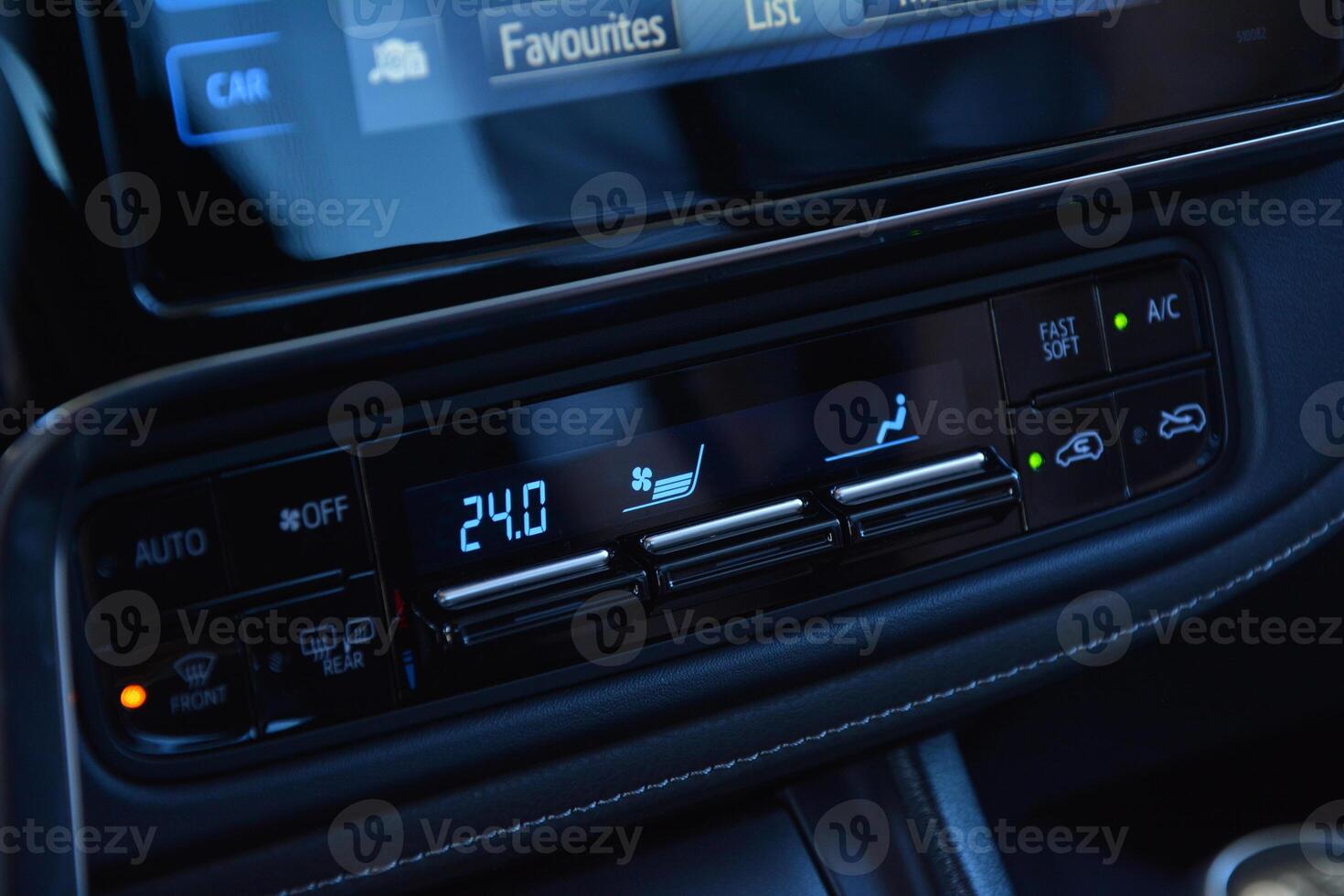 Modern car climate control panel showing temperature and settings photo