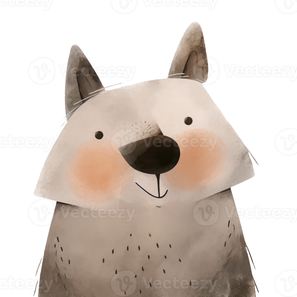 Watercolor forest animal isolated on transparent background, baby illustrations, wolf png