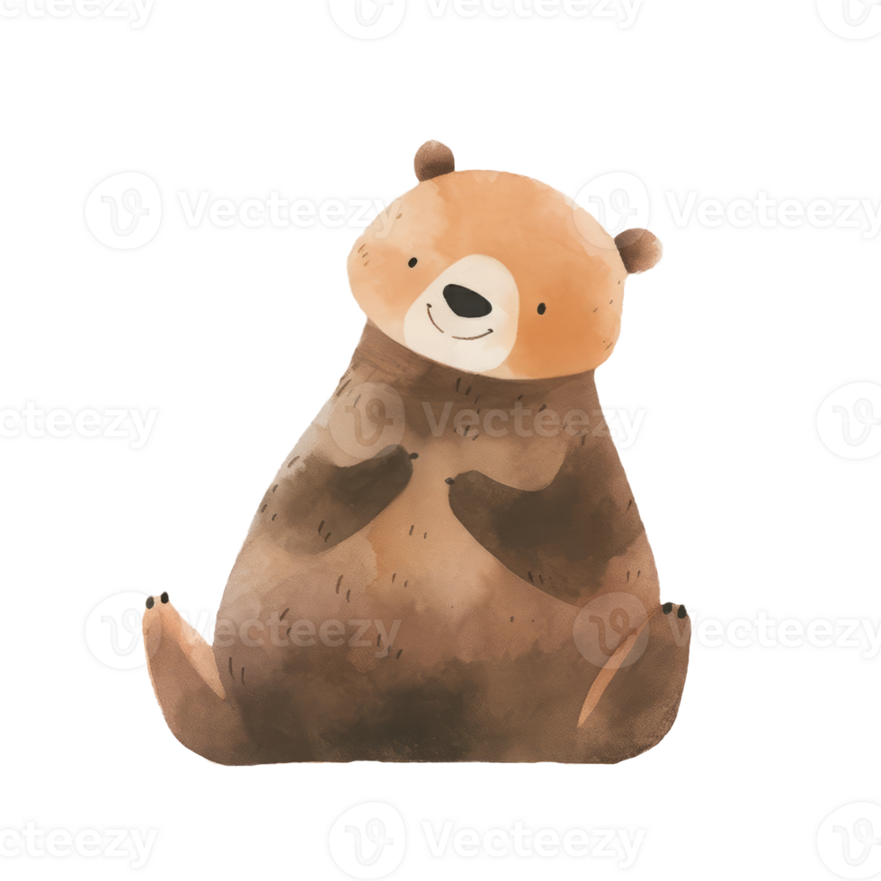 Watercolor forest animal isolated on transparent background, baby illustrations, bear png