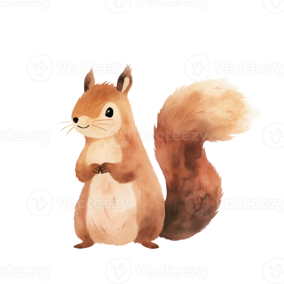 Watercolor forest animal isolated on transparent background, baby illustrations, crazy squirrel png