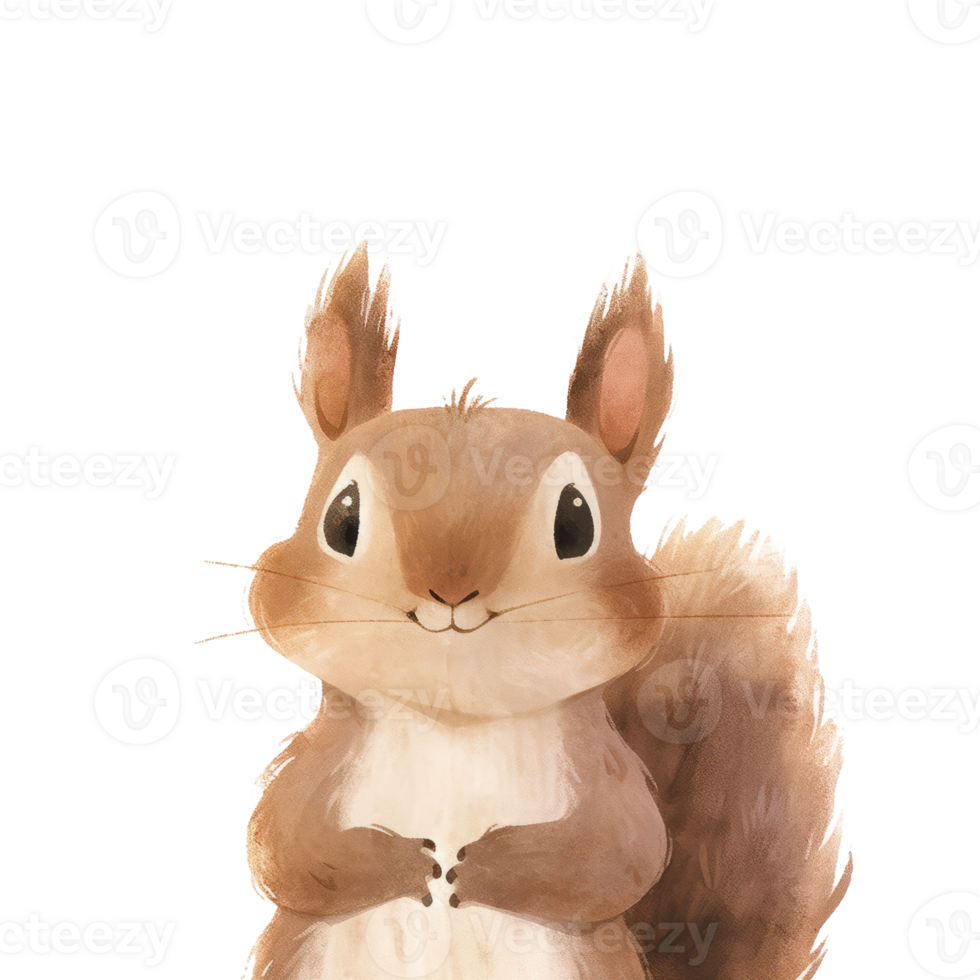 Watercolor forest animal isolated on transparent background, baby illustrations, squirrel png