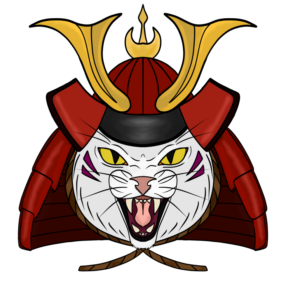 A white cat with a red helmet and yellow eyes png