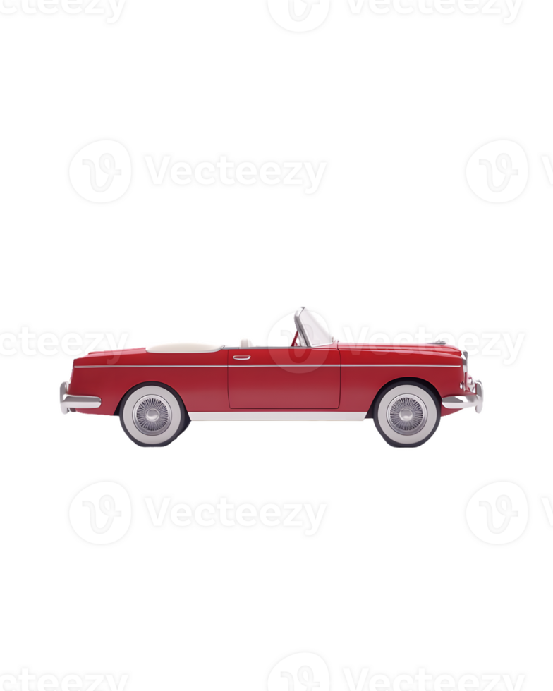 A classic red convertible car shown in profile, emphasizing its sleek design and open top. png