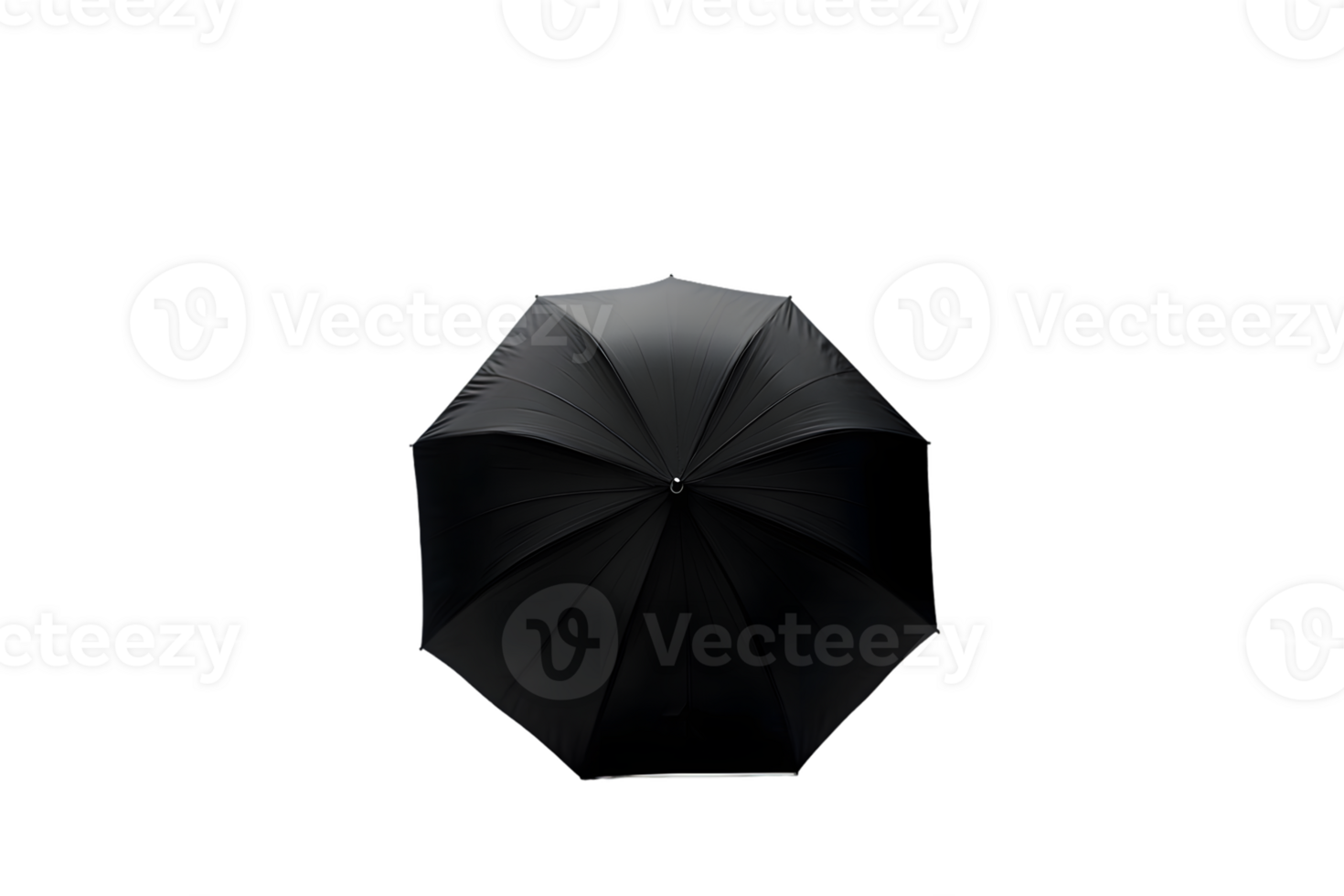 Black umbrella viewed from above, showcasing its structure and design. png