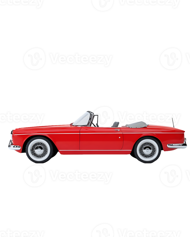 A classic red convertible car illustrated in a side view, showcasing its vintage design. png