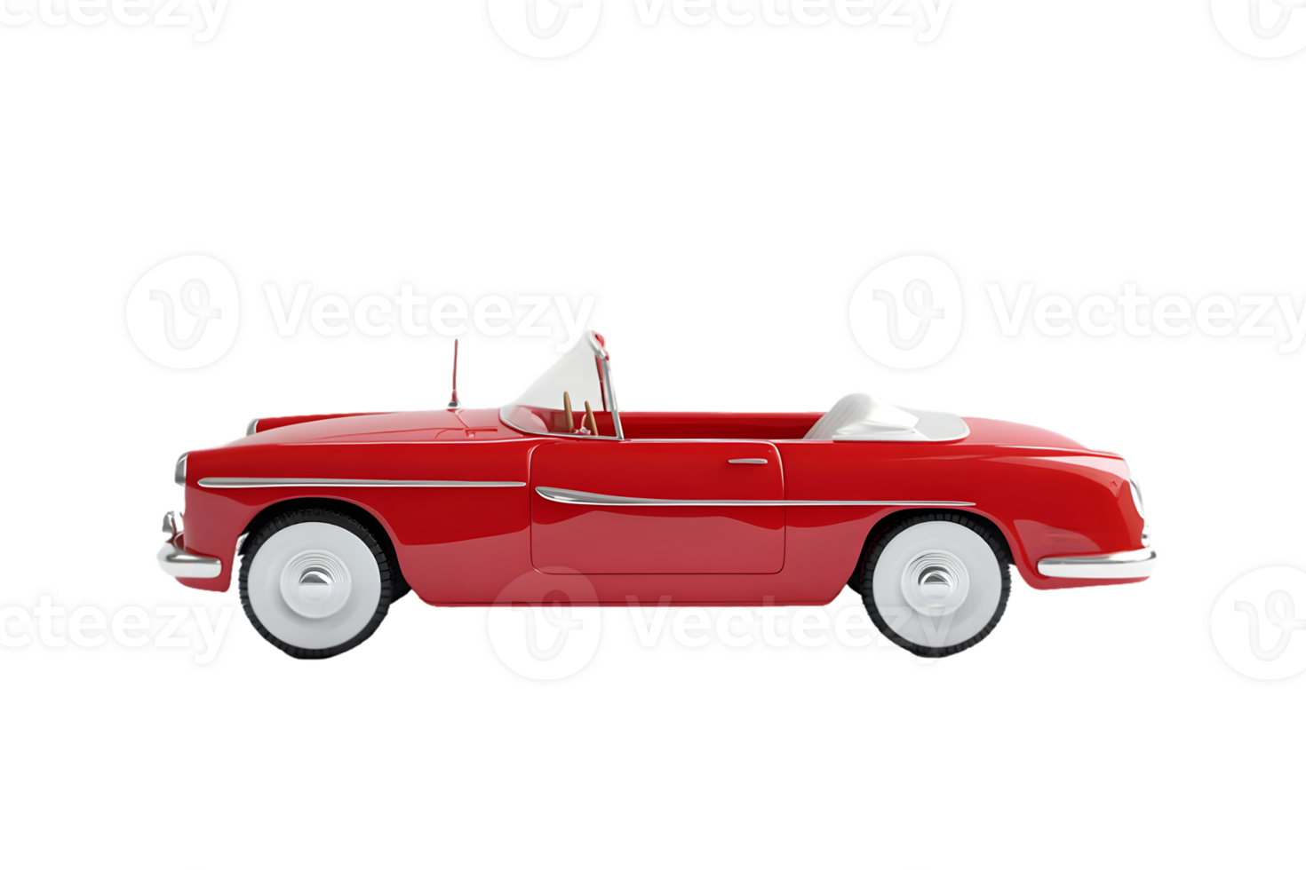A classic red convertible car model displayed side view, emphasizing design and nostalgia. png