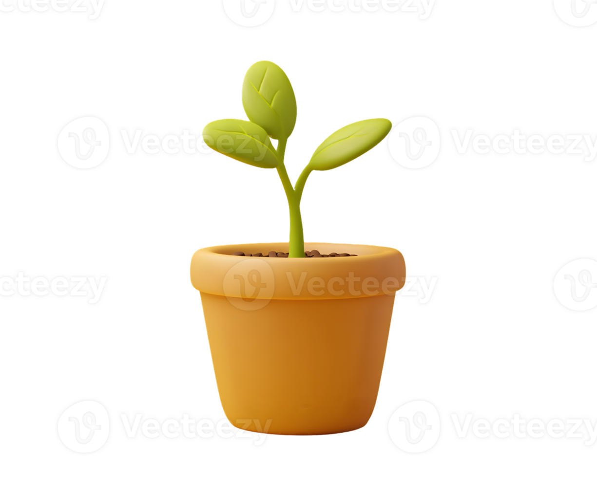 A small green plant growing in a terracotta pot, symbolizing growth and nature. png