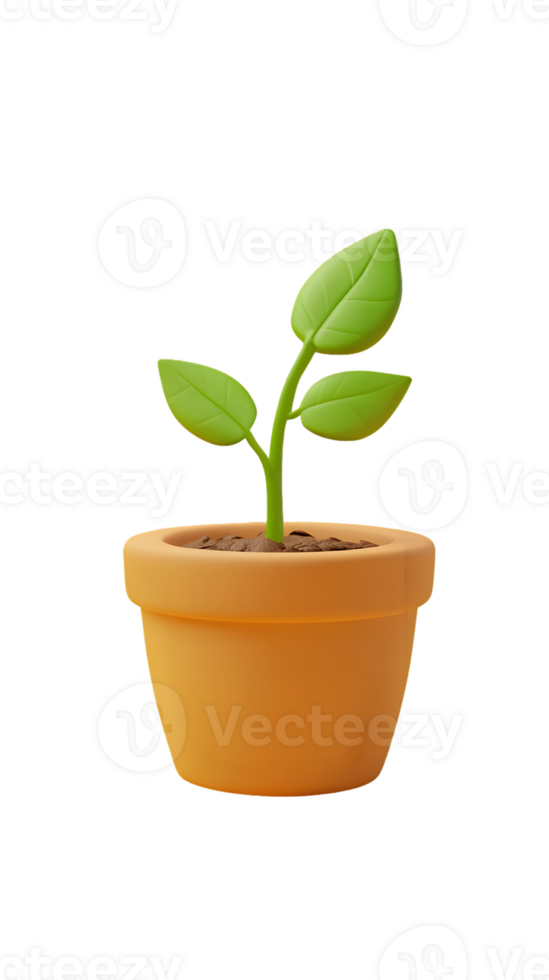 A small green plant sprouting from a terracotta pot, symbolizing growth and nature. png