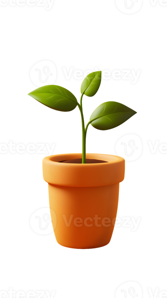 A small green plant growing in a terracotta pot, symbolizing growth and nurturing. png