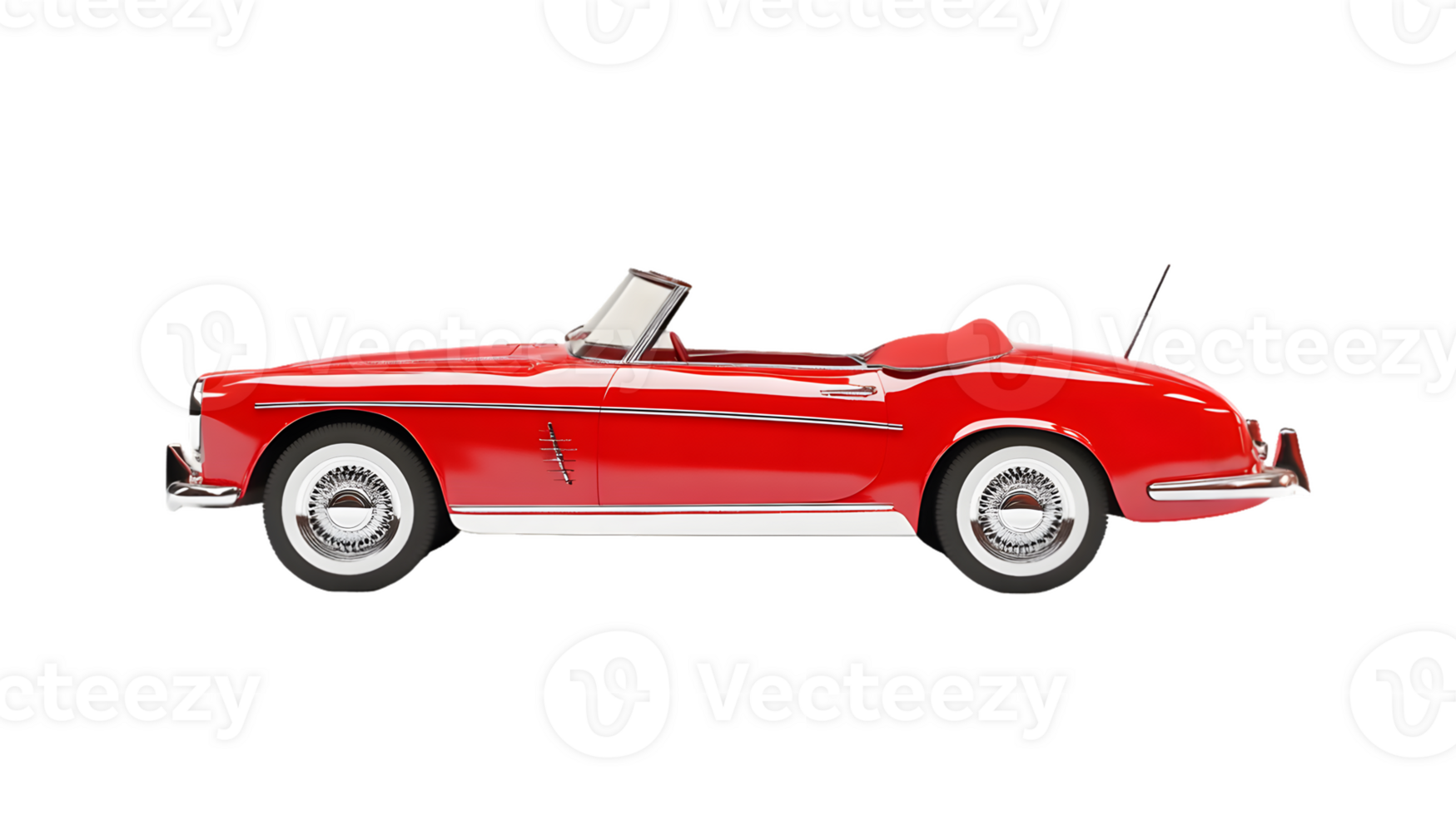 A classic red convertible car, showcasing a vintage design with a sleek profile. png