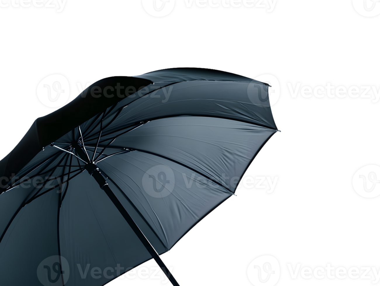 A close-up of a dark umbrella, partially open against a plain background. png