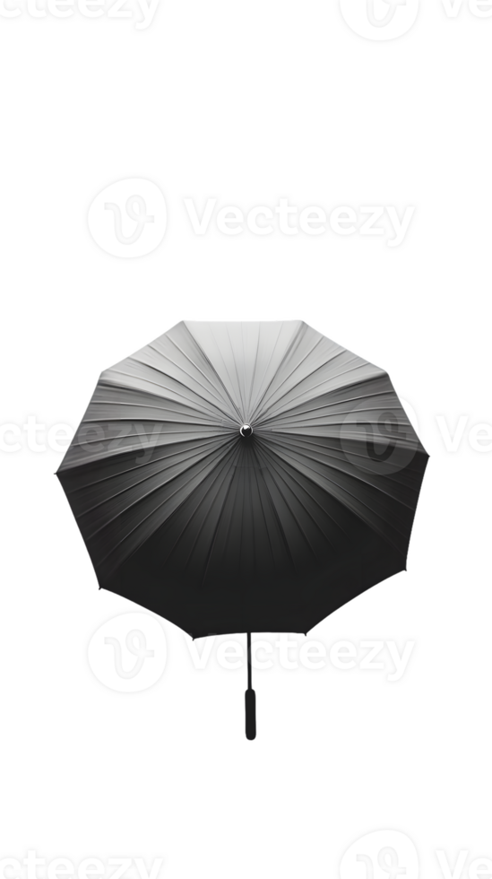 A black umbrella viewed from above, showcasing its sleek design and structure. png