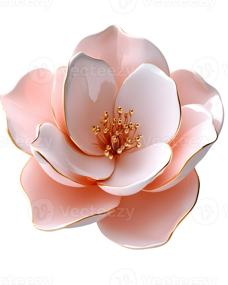 A beautifully rendered pink flower with delicate petals and golden stamens. png