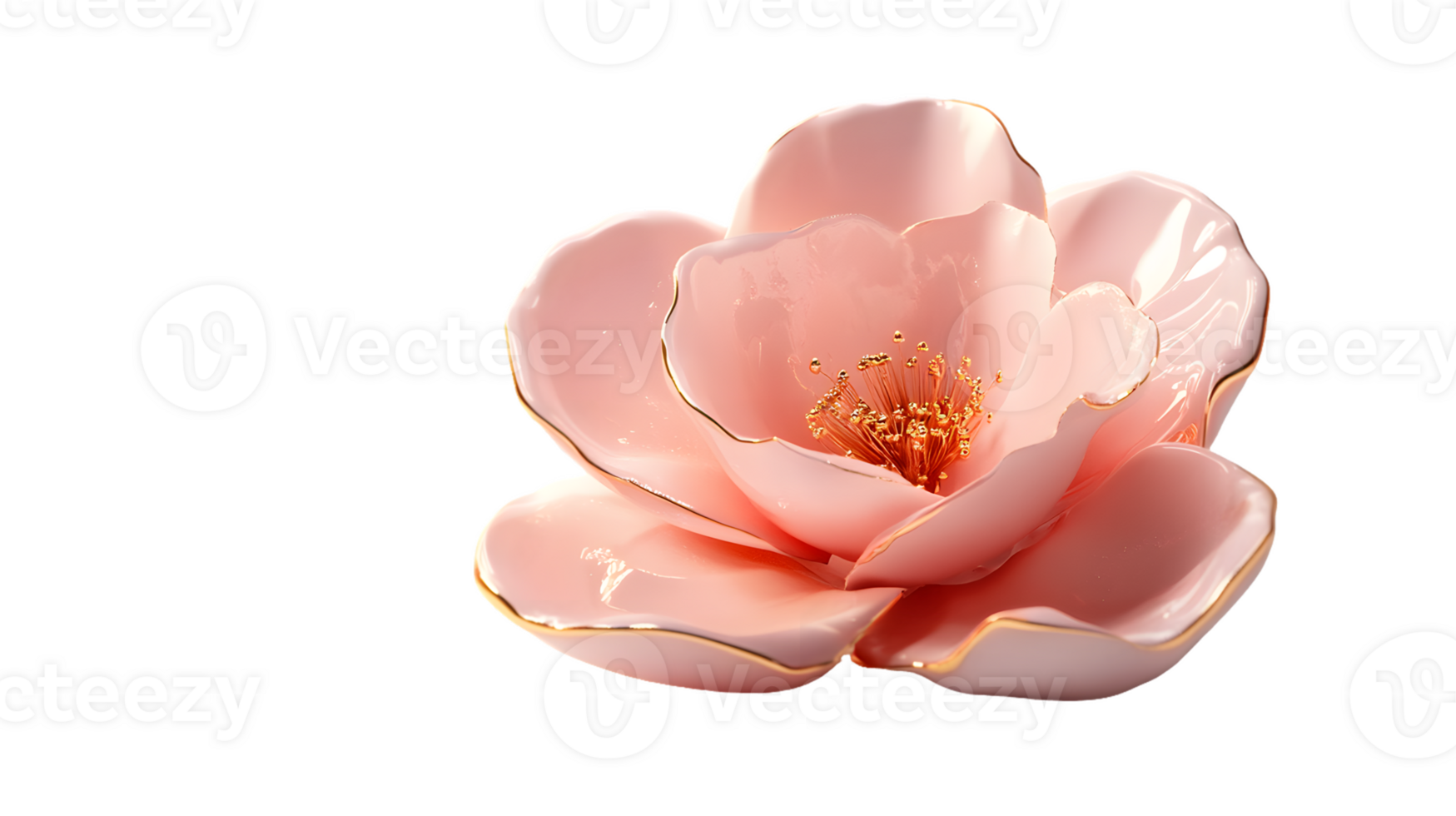 Delicate pink flower with glossy petals and golden edges, symbolizing beauty and elegance. png