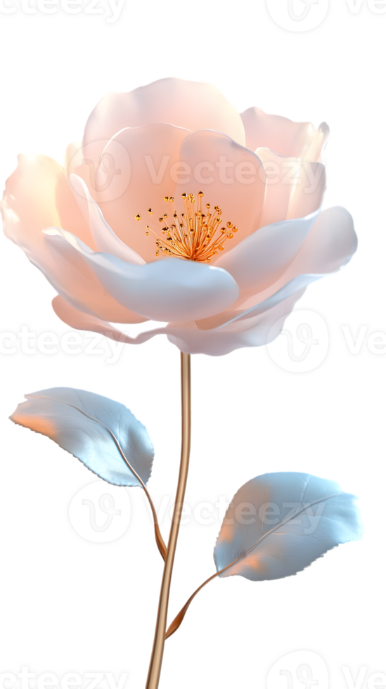 A delicate pink flower with soft petals and green leaves, symbolizing beauty and nature. png