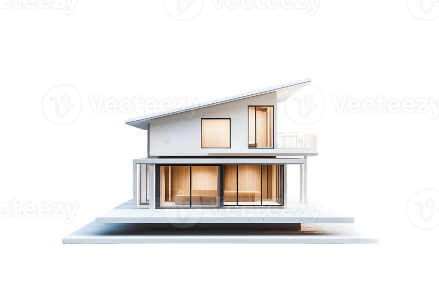 A modern architectural design of a house with large windows and a sloping roof. png