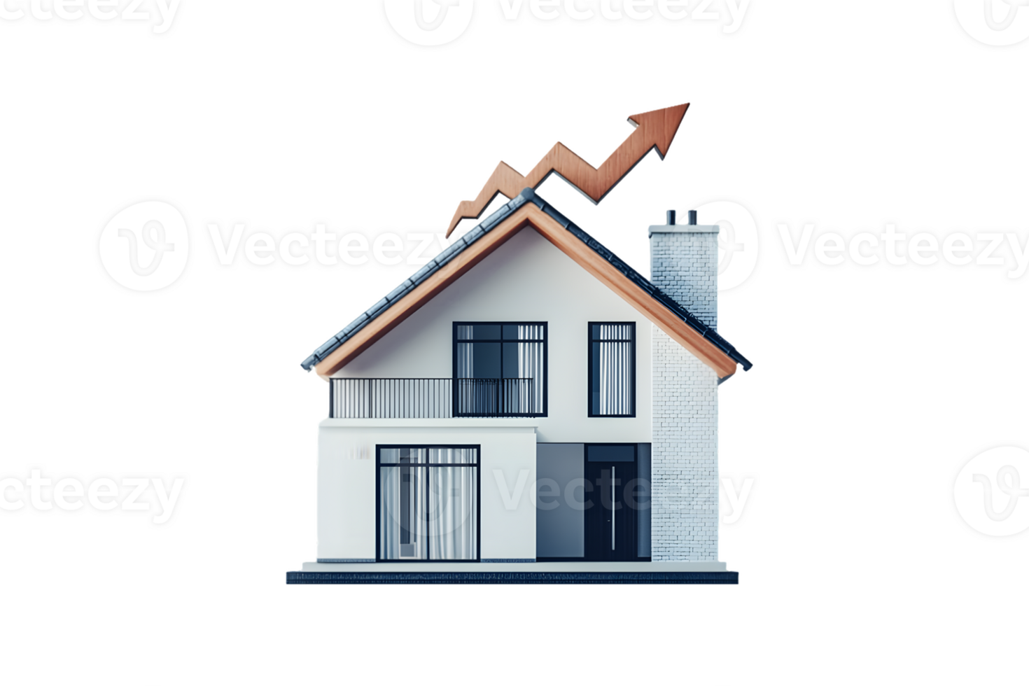A modern house with an upward trend arrow, symbolizing real estate growth. png