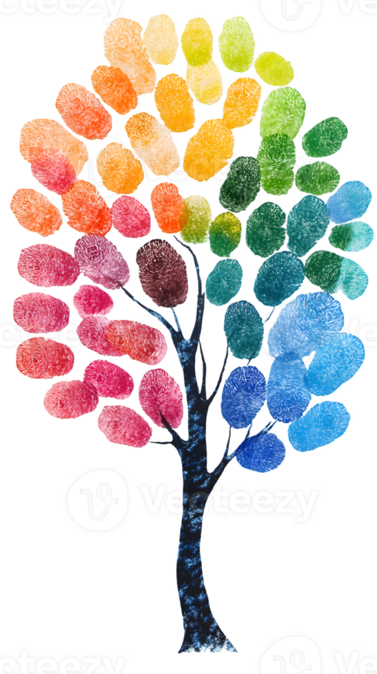 A colorful watercolor tree with vibrant leaves in various shades. png