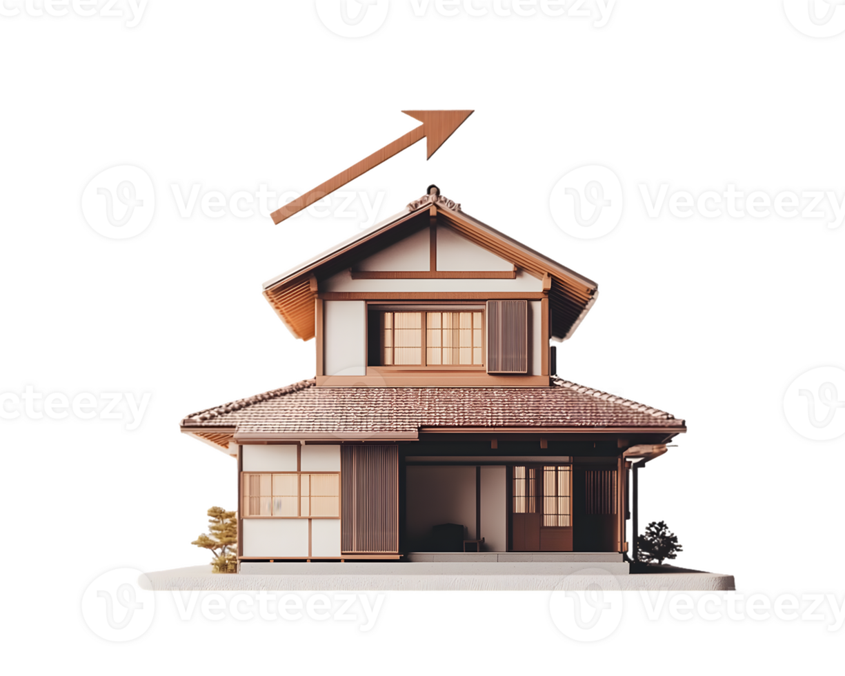 A modern Japanese-style house with a sloped roof and open entrance. png