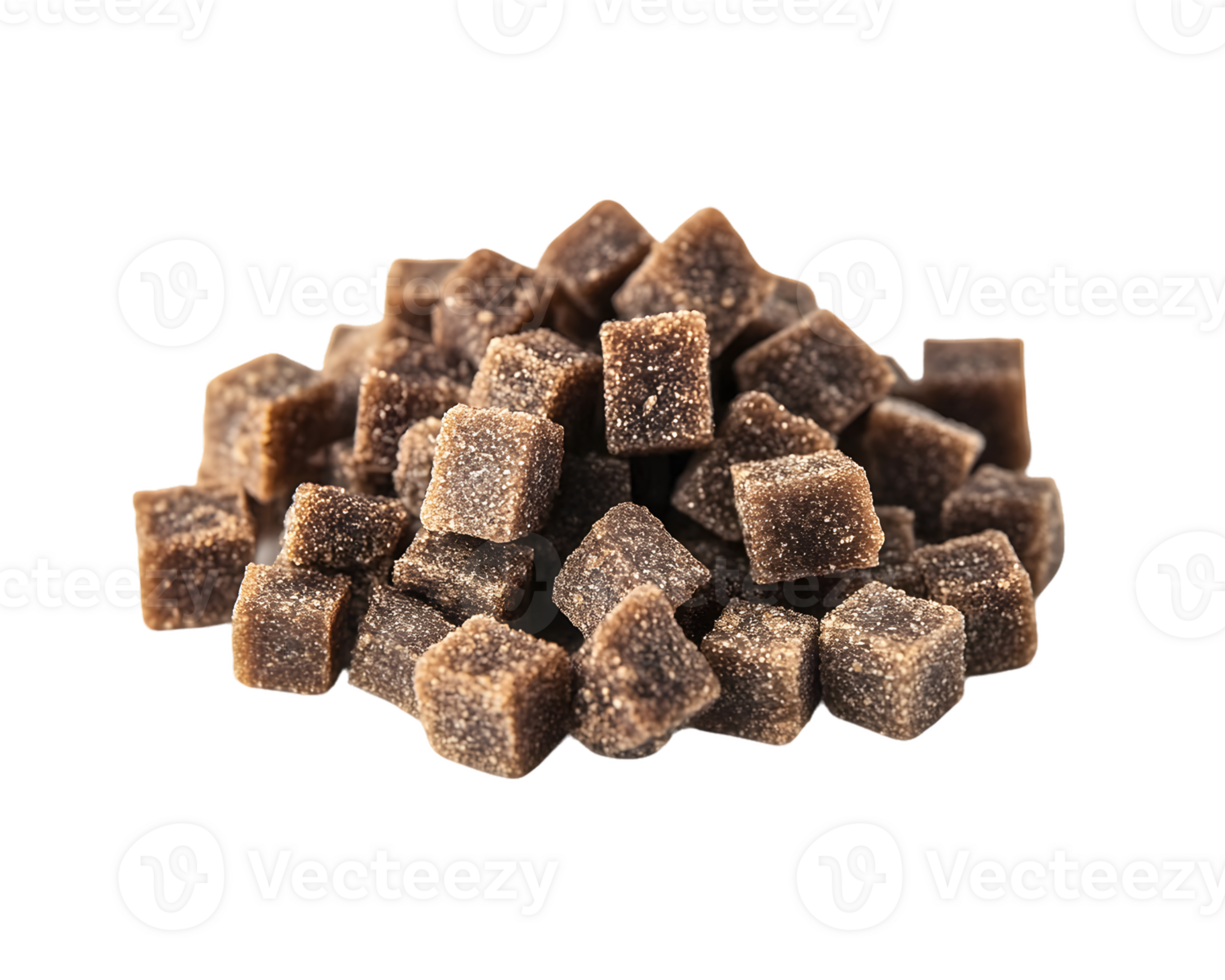 A pile of brown sugar cubes, often used as a sweetener in beverages and desserts. png