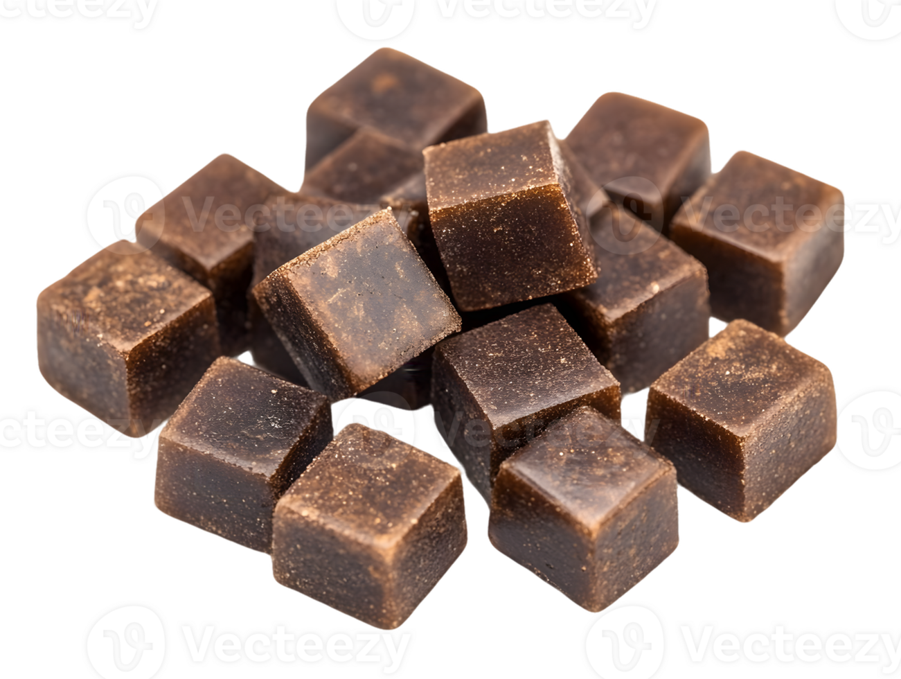 A pile of small, dark brown cubes resembling chocolate or candy. png