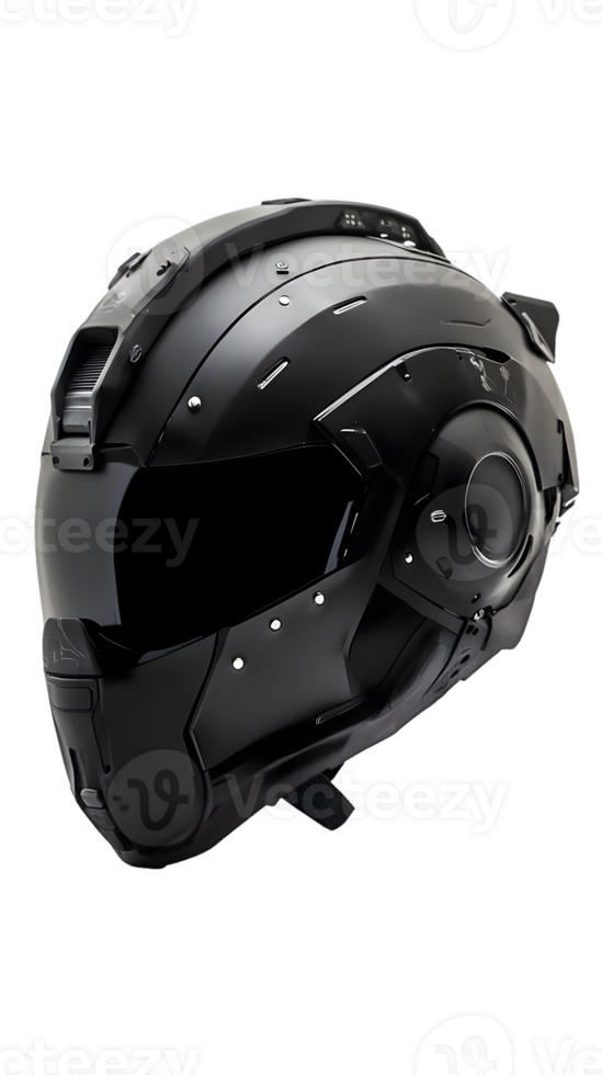 Sleek, futuristic black helmet designed for advanced technology and protection. png
