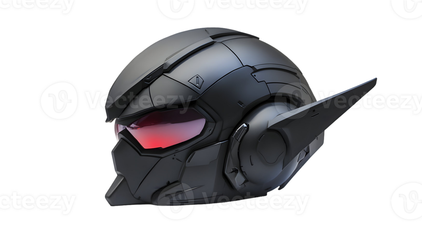 A futuristic black helmet with red visor, designed for advanced technology or robotics. png