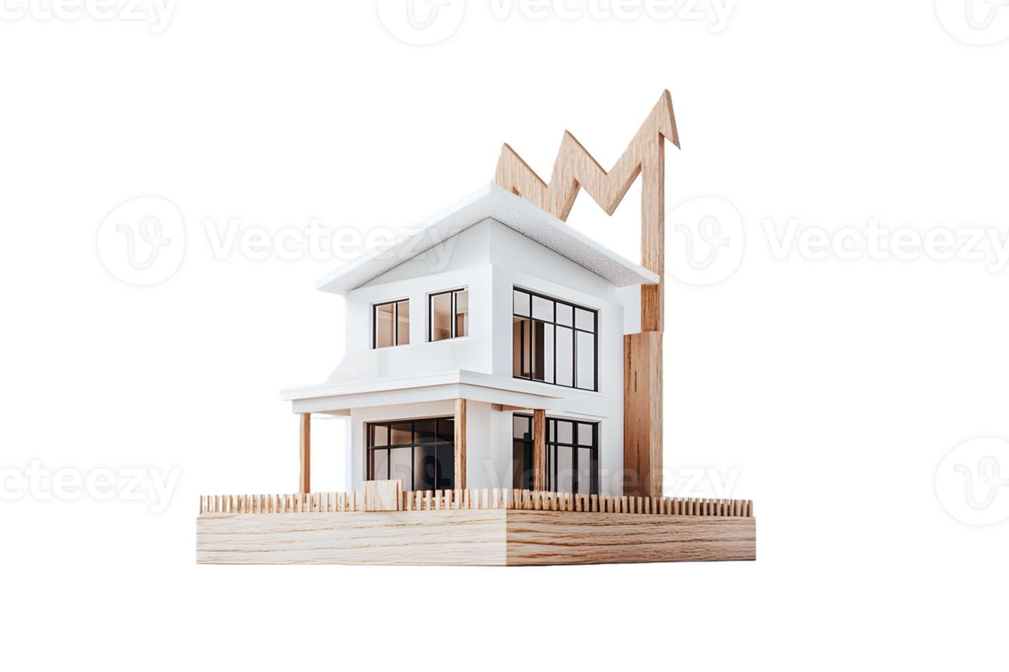 A house model with a rising arrow symbolizing growth in real estate or investment. png