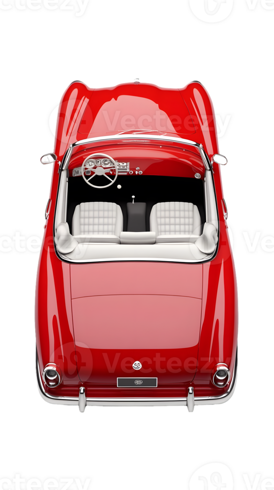 A top view of a classic red convertible car showcasing its sleek design and interior. png