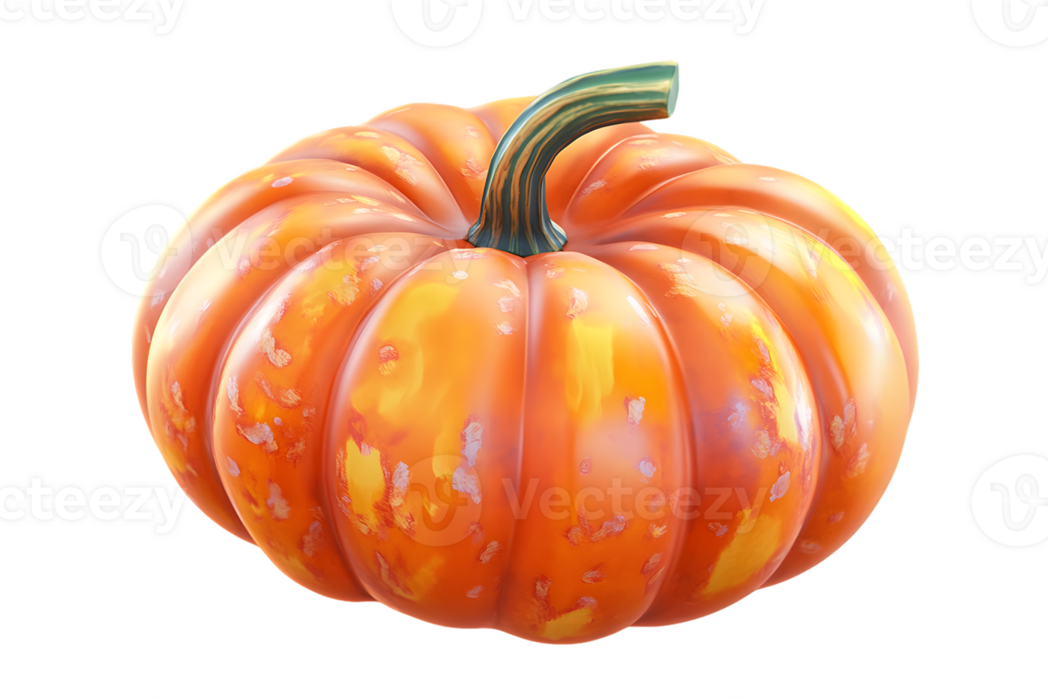 A vibrant, glossy orange pumpkin with a green stem, ideal for autumn decorations. png