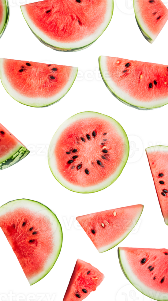 A vibrant display of watermelon slices arranged artistically. png