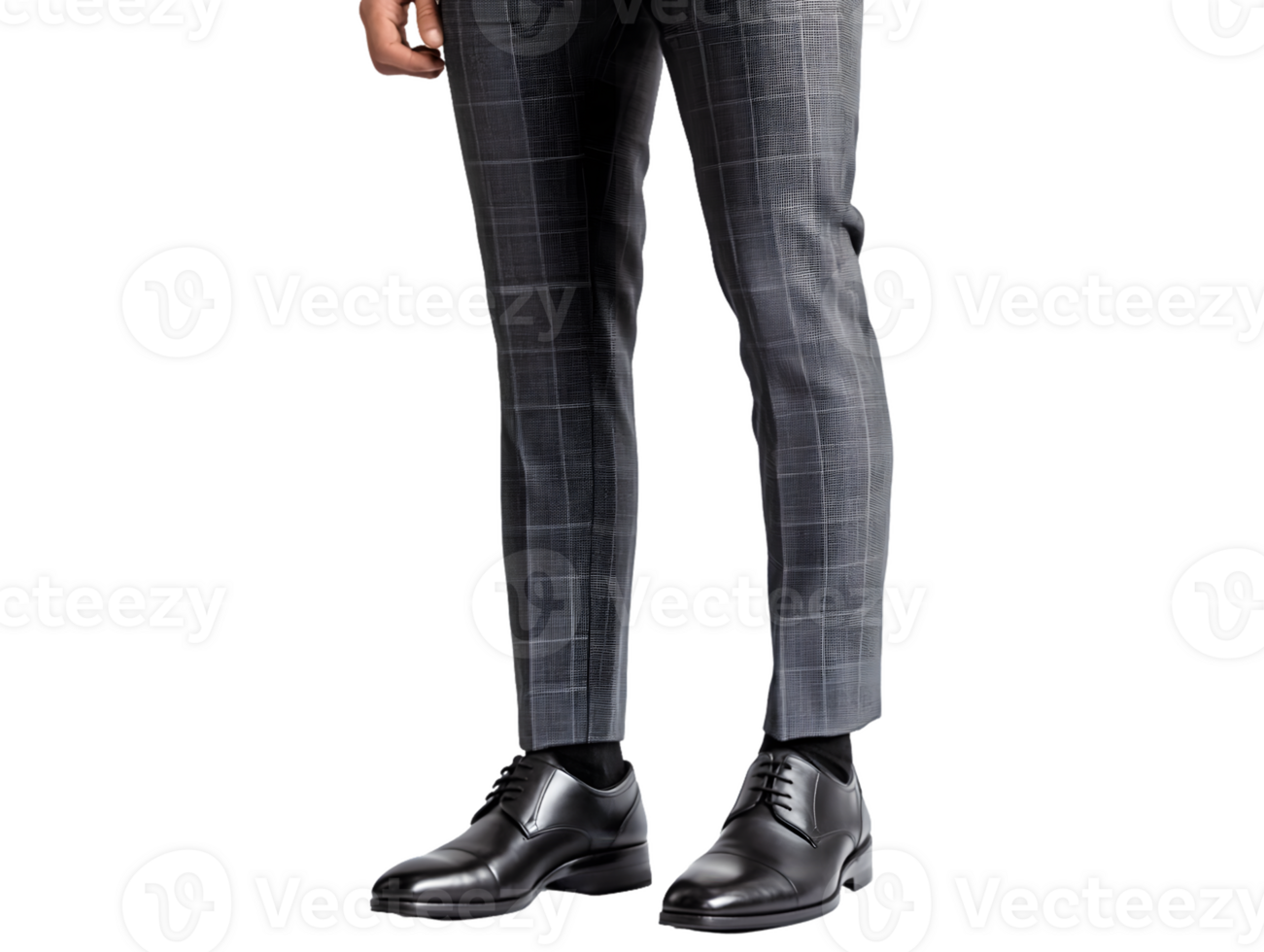 Grey Plaid Trousers and Black Oxford Shoes png