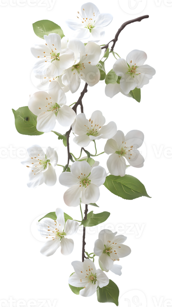 Digital Render of White Blossoms on Branch png