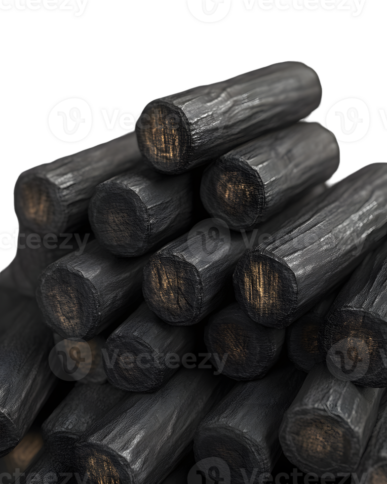 Pile of Dark Gray Cylindrical Charcoal Briquettes png