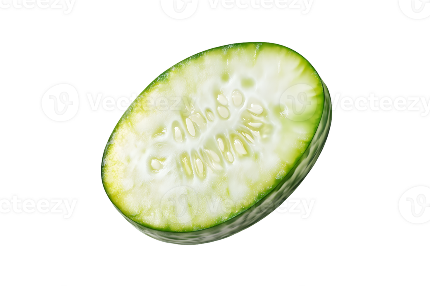 A sliced cucumber showcasing its fresh, green interior and seeds. png