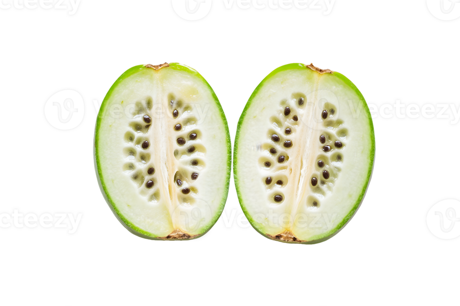 Cross-Section of Two Green Fruits with Seeds png