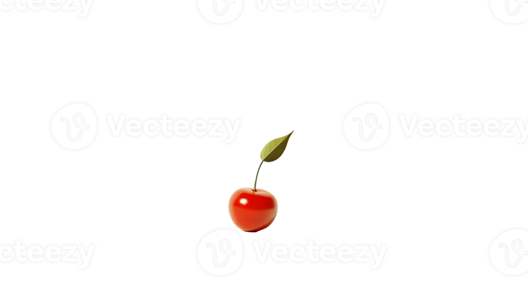 Image of a Single Red Cherry with Stem and Leaf png