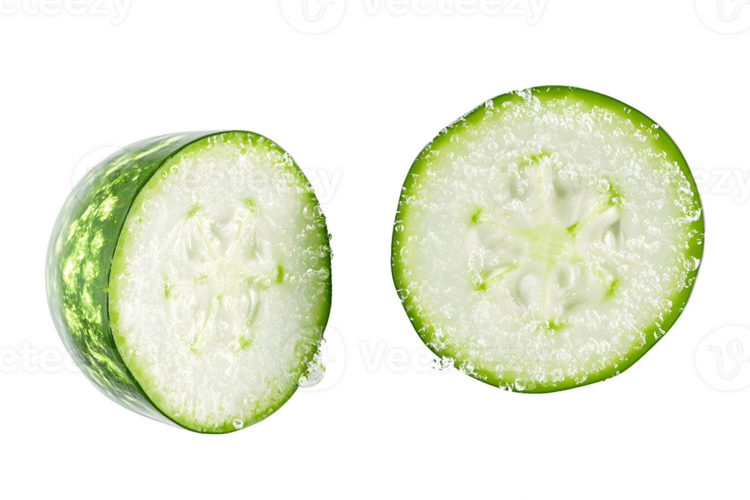 Two Slices of Cucumber in Water with Bubbles png